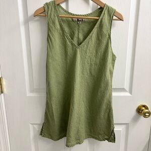 Flax Linen Tank Top Green Medium V Neck Lagenlook Boho
